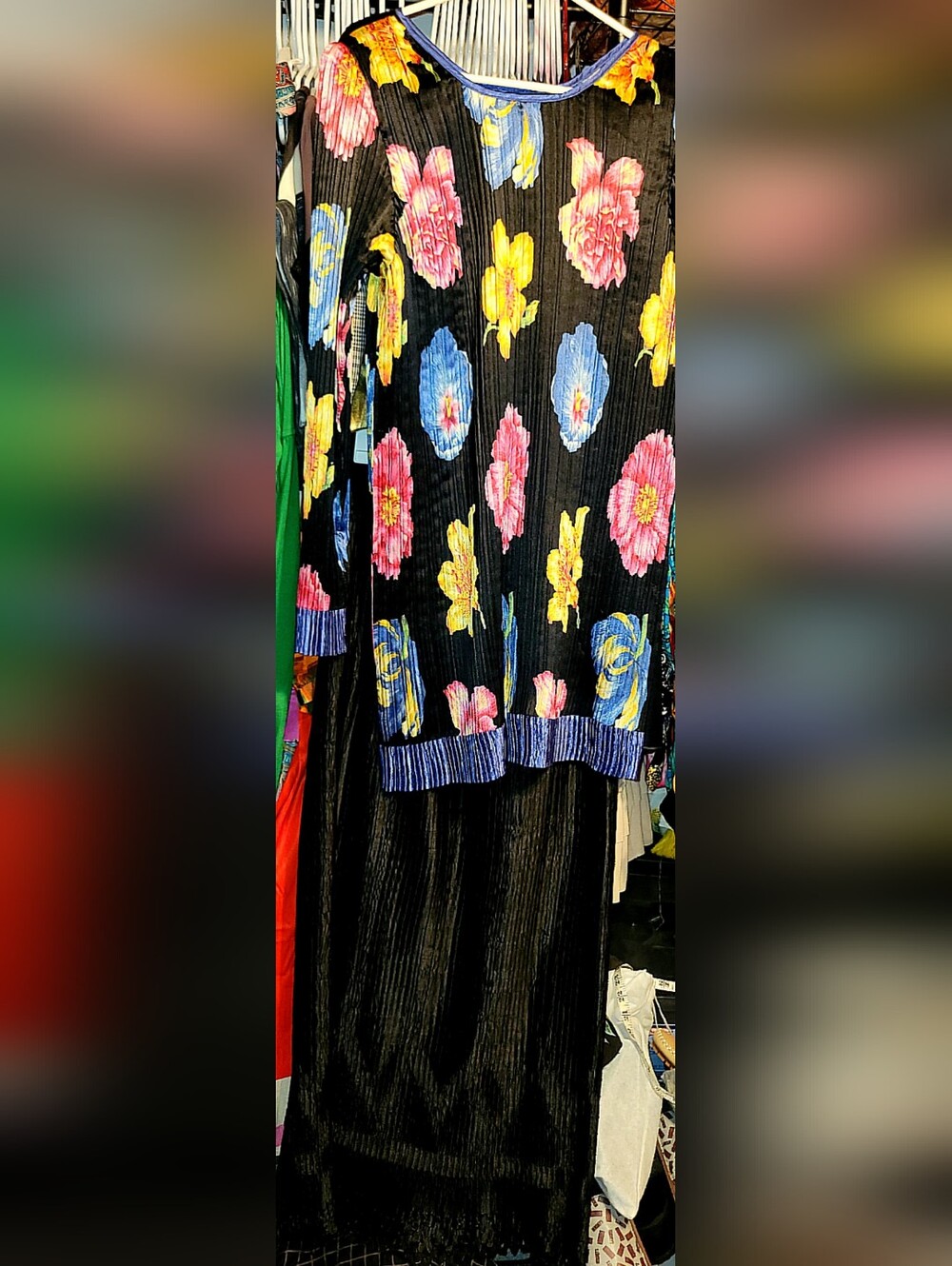 Vintage Jeanne Mark Black Floral Two-Piece Skirt Set MED